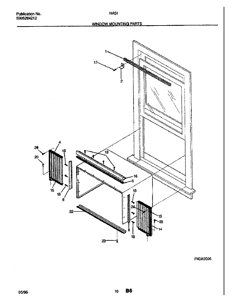 WINDOW MOUNTING PARTS Diagram and Parts List for HA51A  Frigidaire Air Conditioner