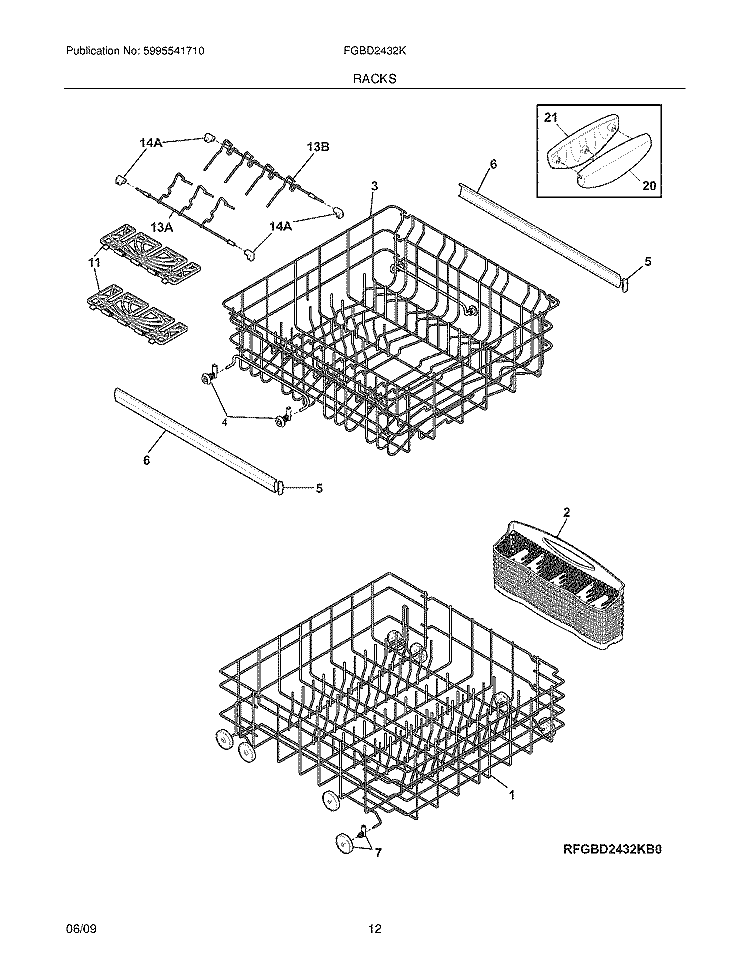 RACKS Diagram and Parts List for FGBD2432KF0  Frigidaire Dishwasher
