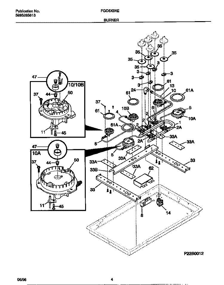 BURNER Diagram and Parts List for FGC6X8XESA  Frigidaire Cooktop