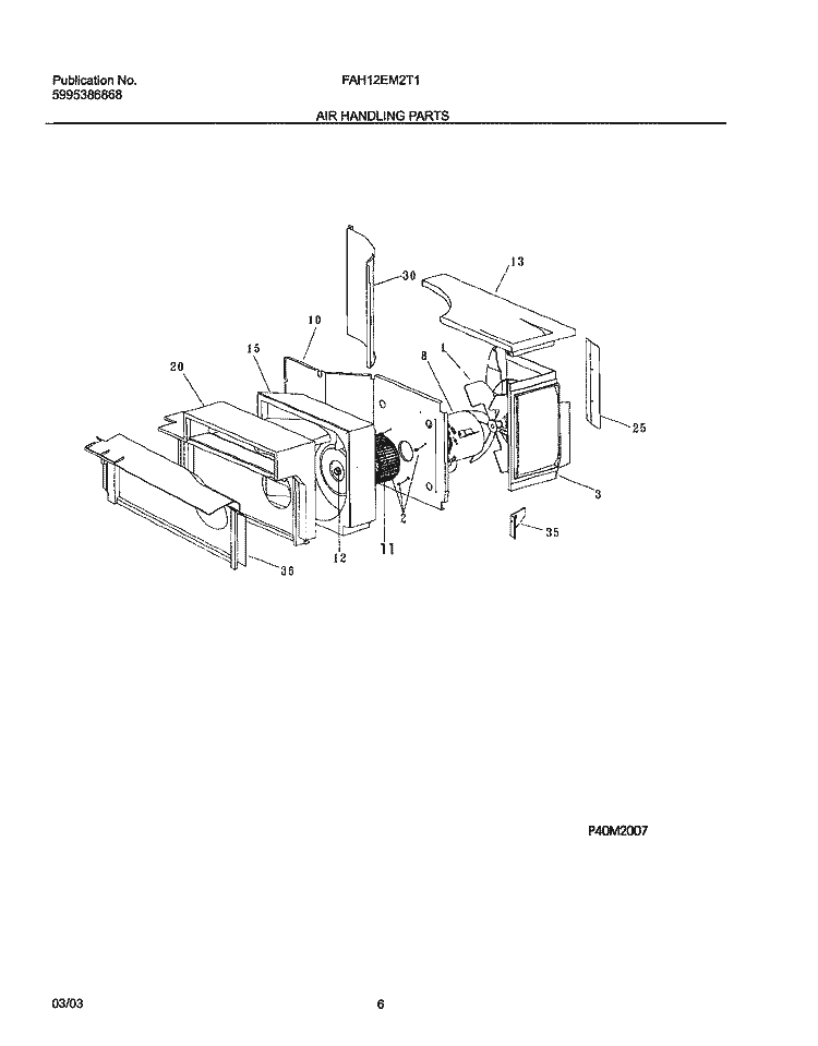 AIR HANDLING PARTS Diagram and Parts List for FAH12EM2T1  Frigidaire Air Conditioner
