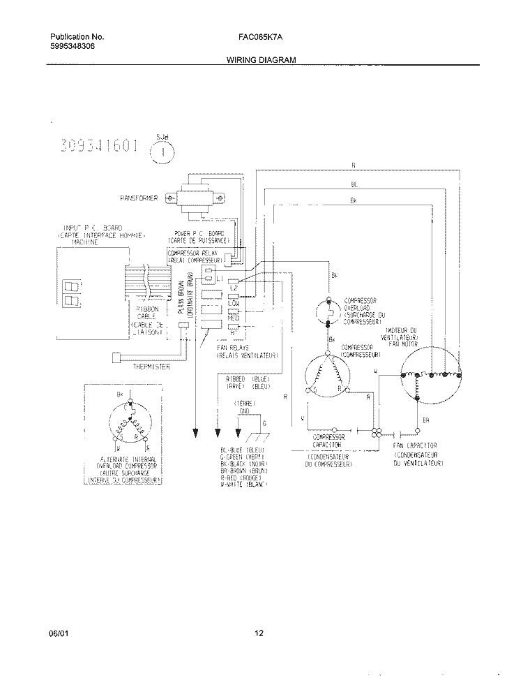 WIRING DIAGRAM Diagram and Parts List for FAC065K7A1  Frigidaire Air Conditioner