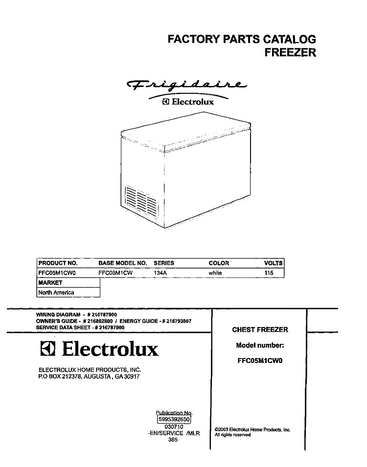 COVER Diagram and Parts List for FFC05M1CW0  Frigidaire Freezer