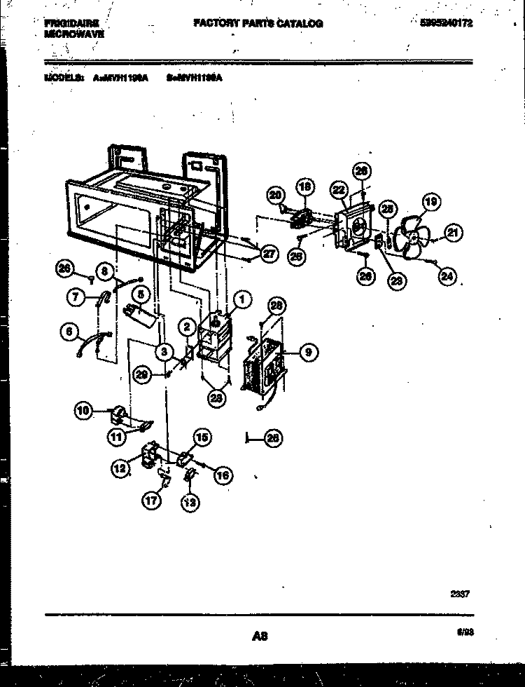 POWER CONTROL Diagram and Parts List for MVH1190A  Frigidaire Microwave