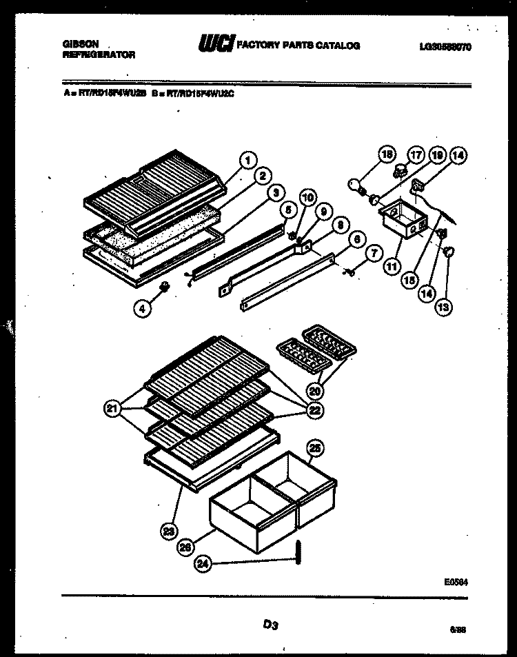 SHELVES AND SUPPORTS Diagram and Parts List for RT15F4WU2B  Gibson Refrigerator