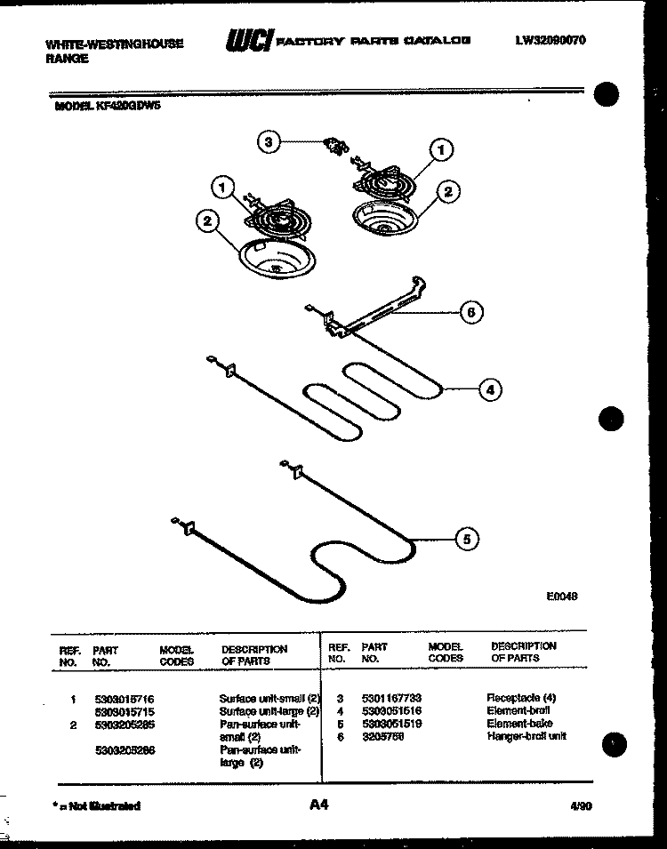 BROILER PARTS Diagram and Parts List for KF420GDD5  Frigidaire Range