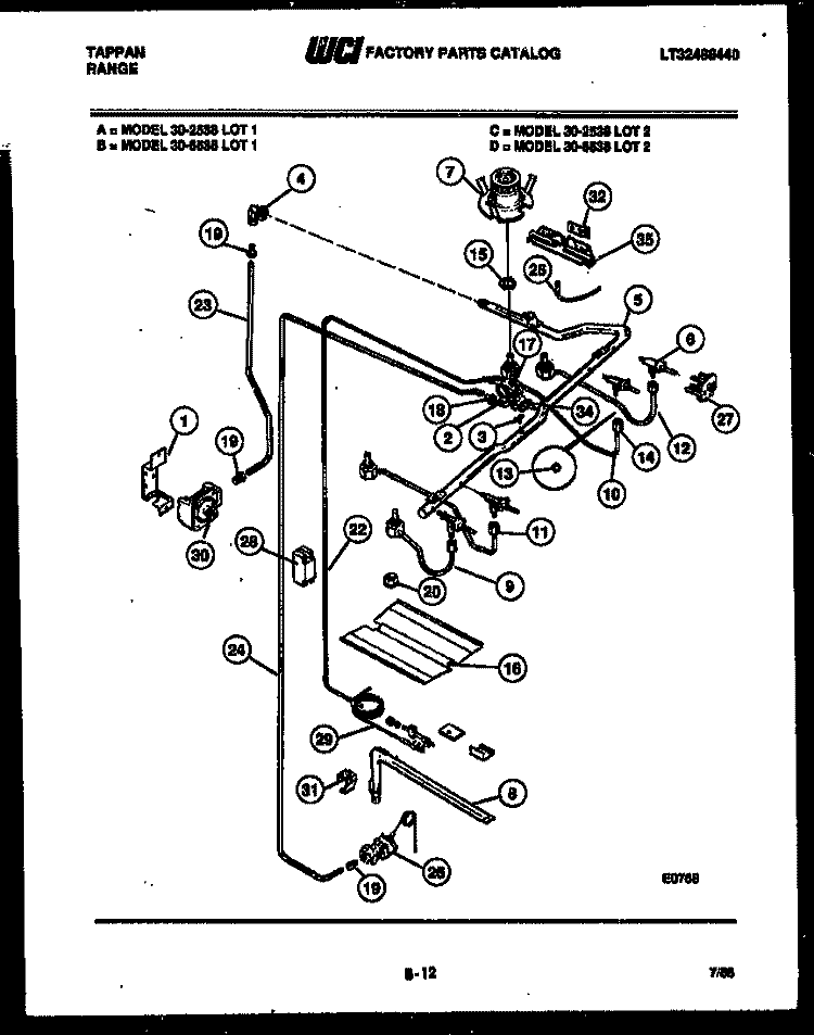 BURNER, MANIFOLD AND GAS CONTROL Diagram and Parts List for 30-2538-23-01  Tappan Range