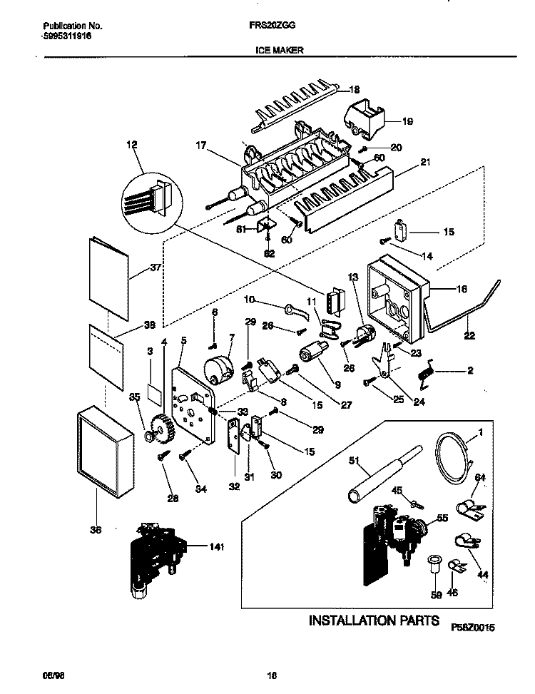 ICE MAKER Diagram and Parts List for FRS20ZGGD2  Frigidaire Refrigerator
