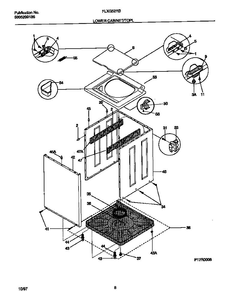 LOWER CABINET / TOP Diagram and Parts List for FLXG52RBS4  Frigidaire Washer Dryer Combo