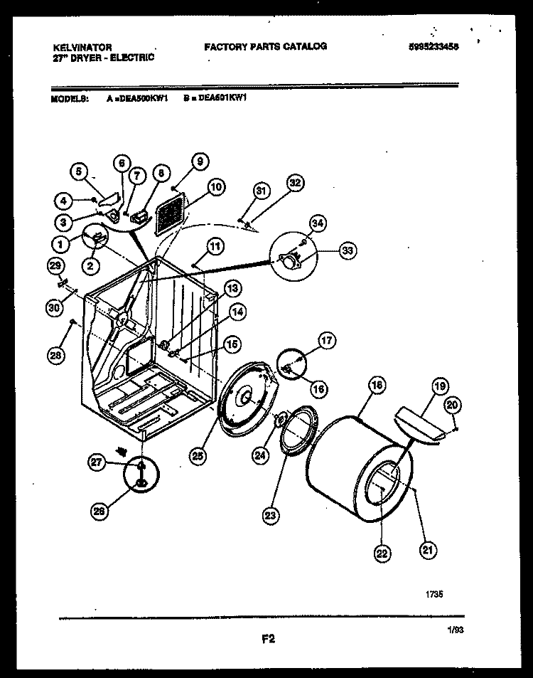 CABINET AND COMPONENT PARTS Diagram and Parts List for DEA500KW1  Kelvinator Dryer