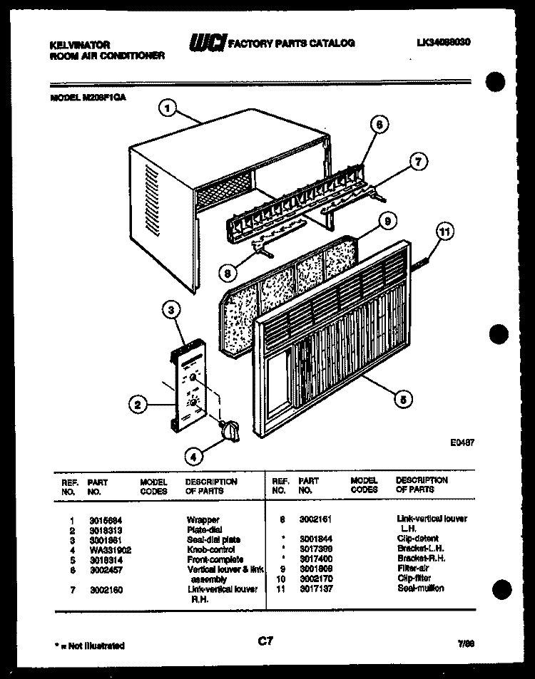 CABINET PARTS Diagram and Parts List for M208F1QA  Kelvinator Air Conditioner