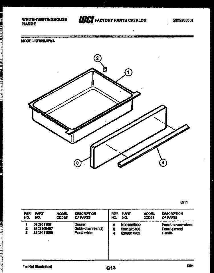 DRAWER PARTS Diagram and Parts List for KF320JDW4  Kelvinator Range