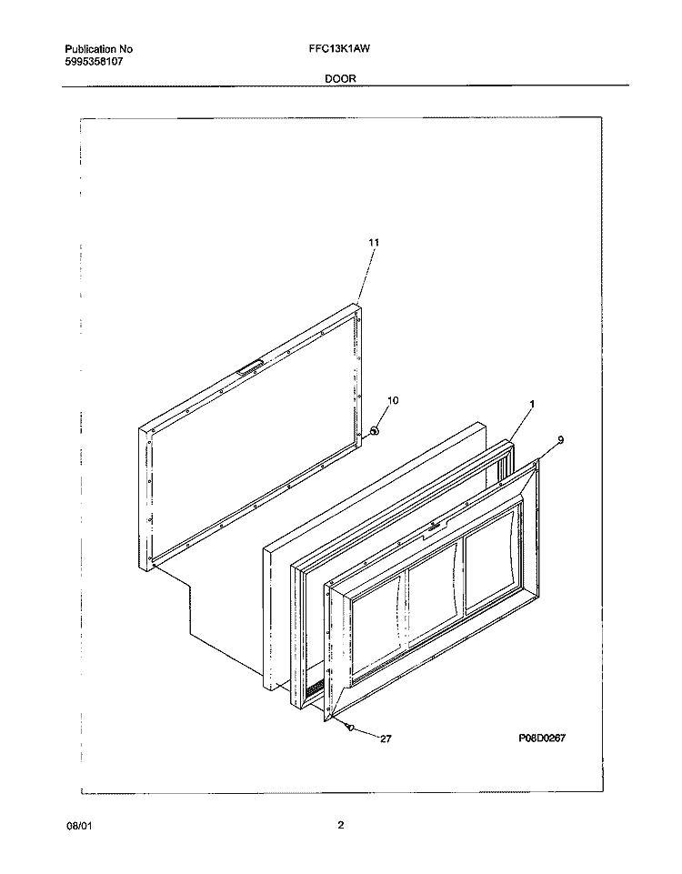 DOOR Diagram and Parts List for FFC13K1AW0  Frigidaire Freezer