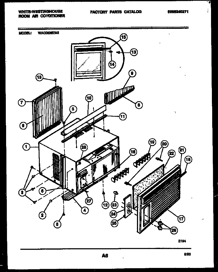 CABINET PARTS Diagram and Parts List for WAC083S7A2  Frigidaire Air Conditioner