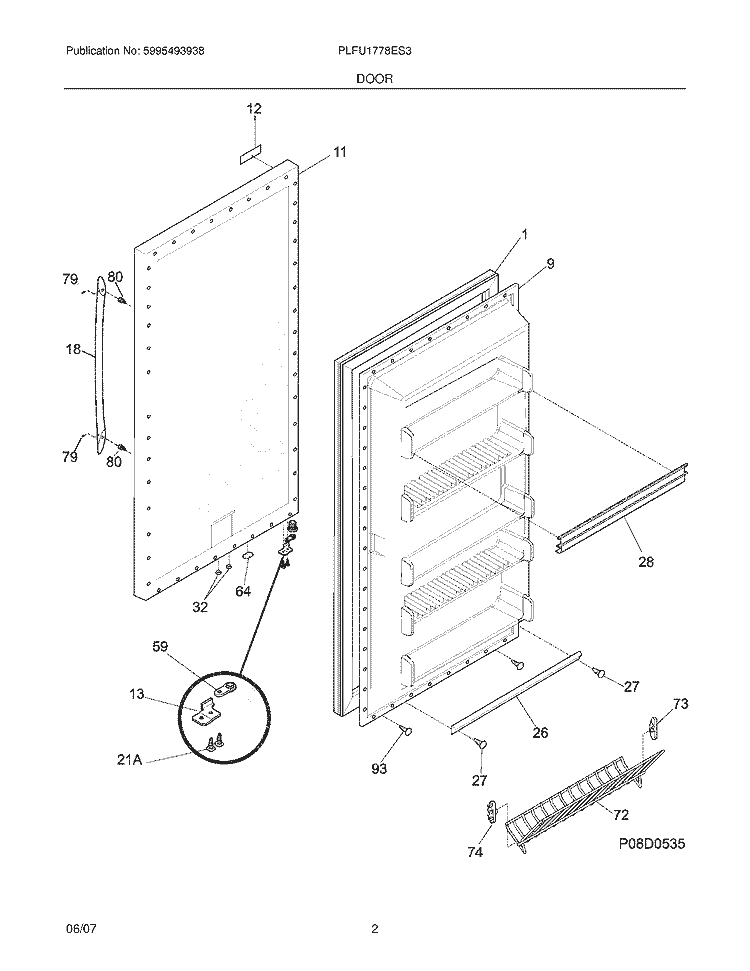 DOOR Diagram and Parts List for PLFU1778ES3  Frigidaire Freezer