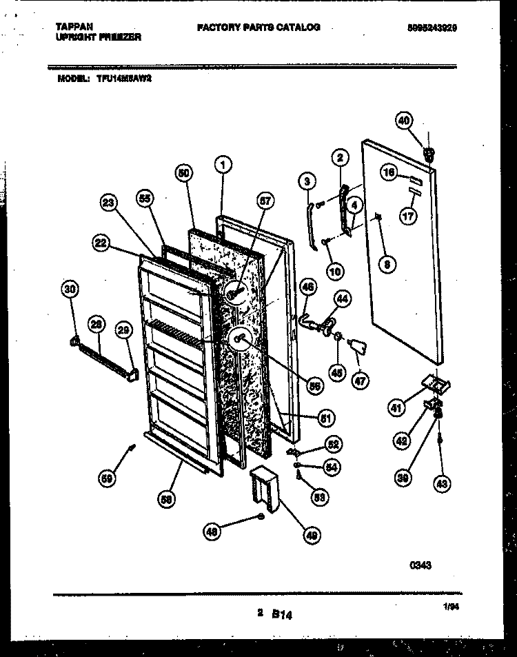 DOOR PARTS Diagram and Parts List for TFU14M5AW2  Tappan Freezer