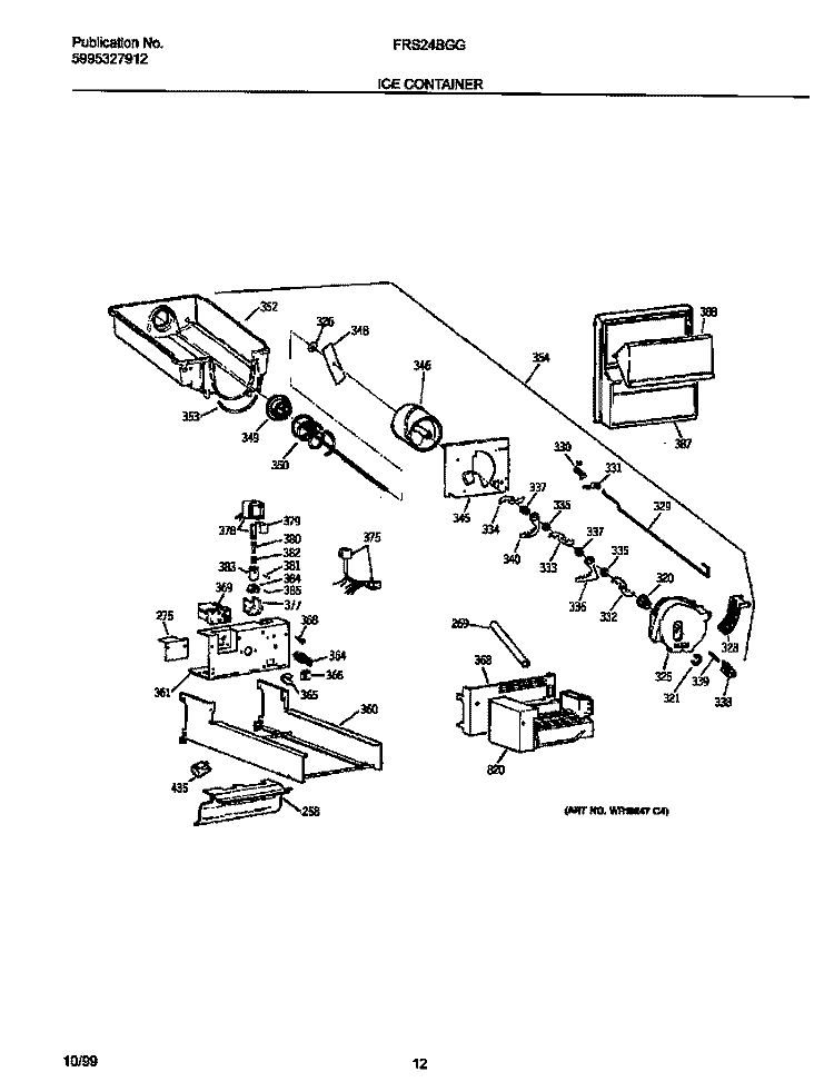ICE CONTAINER Diagram and Parts List for FRS24BGGW2  Frigidaire Refrigerator