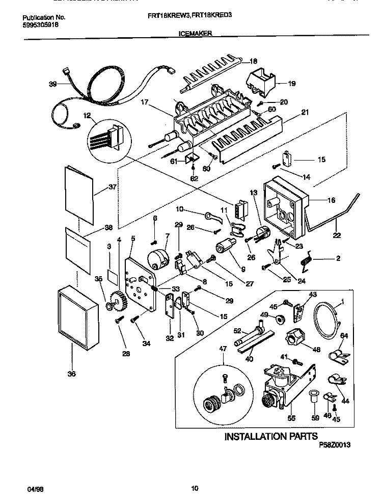 ICEMAKER Diagram and Parts List for FRT18KRED3  Frigidaire Refrigerator