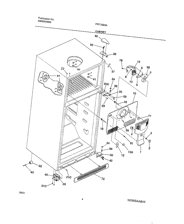 CABINET Diagram and Parts List for FRT15B3AQ1  Frigidaire Refrigerator