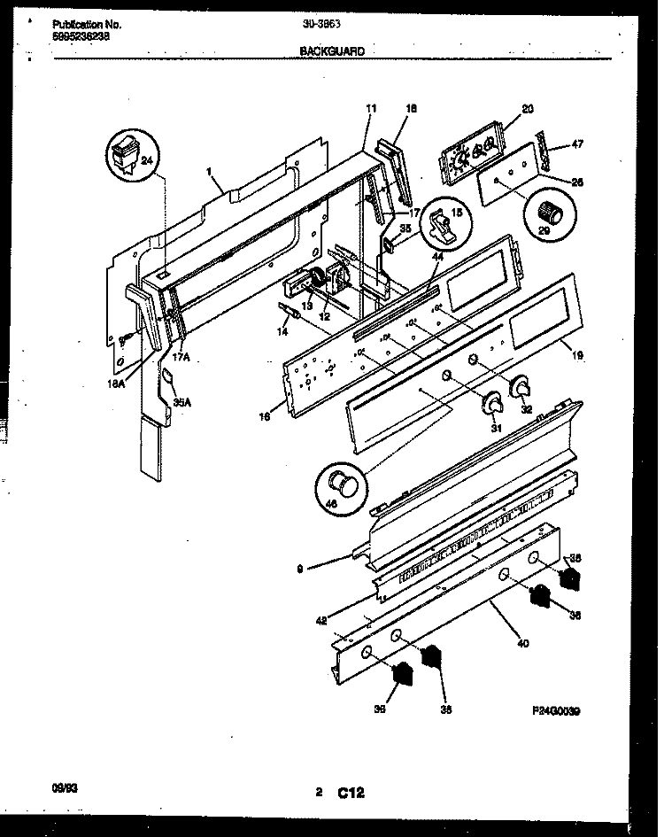 BACKGUARD Diagram and Parts List for 30-3863-00-01  Tappan Range