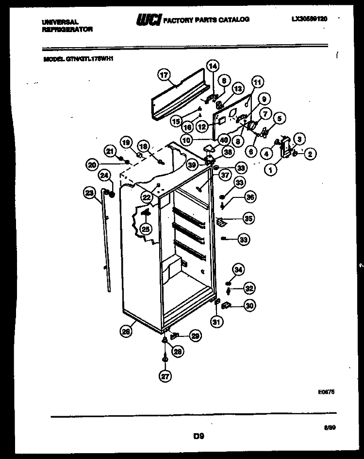CABINET PARTS Diagram and Parts List for AGTL175WH1-57  Uni Refrigerator