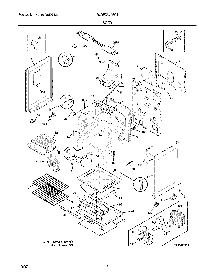 BODY Diagram and Parts List for GLGFZ376FCE  Frigidaire Range