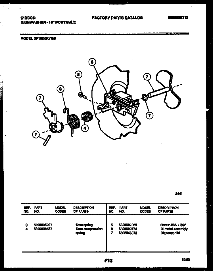CAM Diagram and Parts List for SP18D5KYGB  Gibson Dishwasher