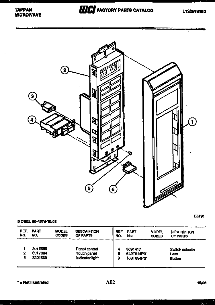 CONTROL PANEL Diagram and Parts List for 56-4678-10-02  Tappan Microwave