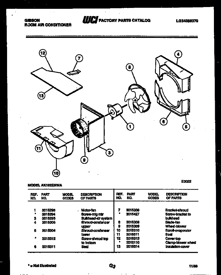 AIR HANDLING PARTS Diagram and Parts List for AK18E2RWA  Gibson Air Conditioner