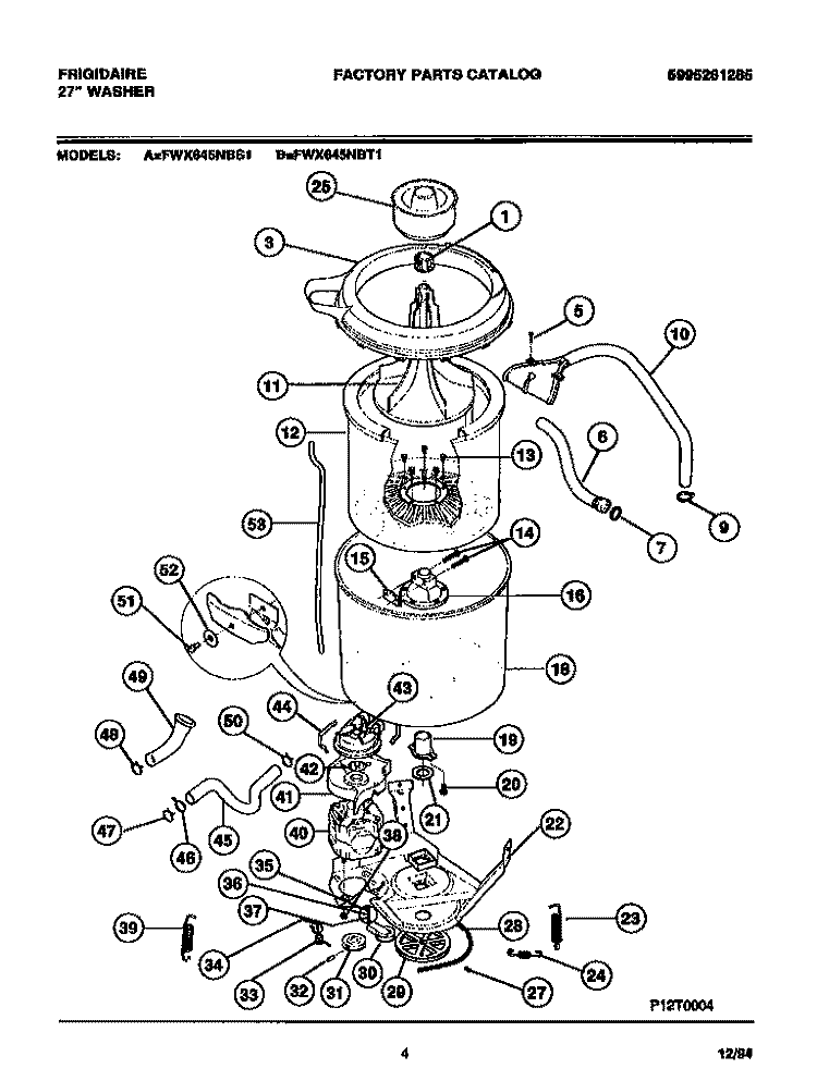 WASHER OUTER TUB, INNER TUB, SUB TO Diagram and Parts List for FWX645NBT1  Frigidaire Washer