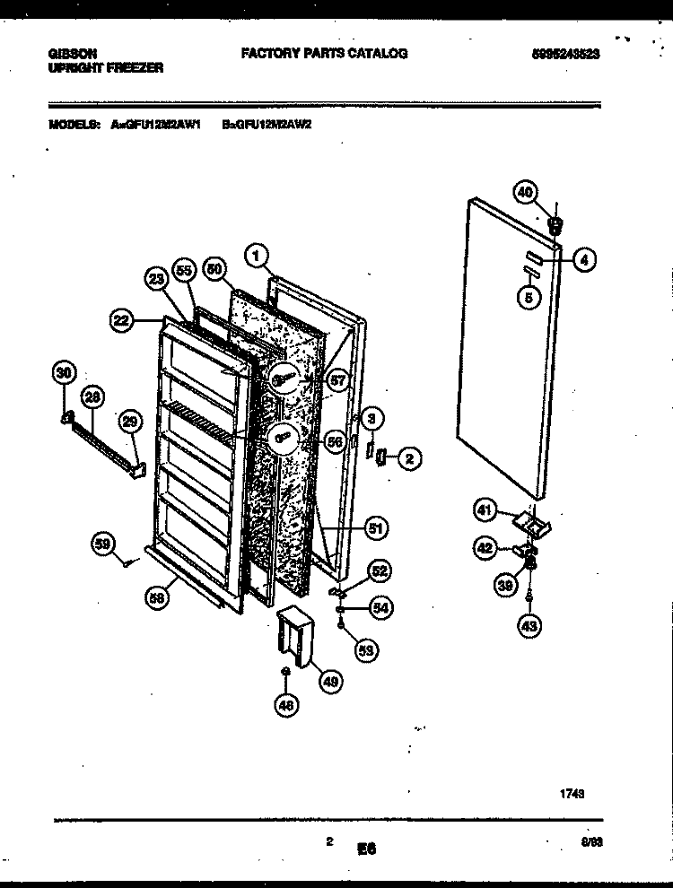 DOOR PARTS Diagram and Parts List for GFU12M2AW2  Gibson Freezer