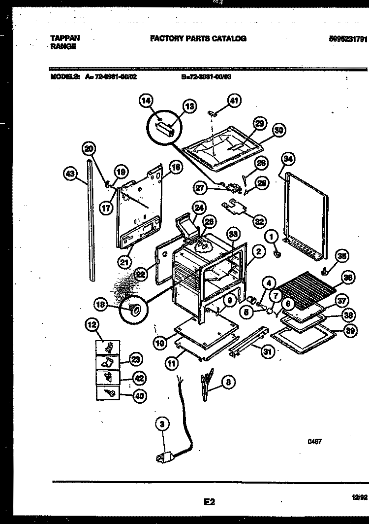 LOWER BODY PARTS Diagram and Parts List for 72-3981-00-03  Tappan Range