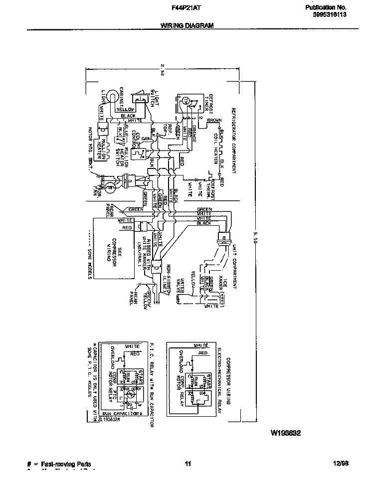 WIRING DIAGRAM Diagram and Parts List for F44P21ATD0  Frigidaire Refrigerator