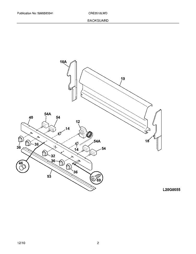 BACKGUARD Diagram and Parts List for CRE3510LWD  Crosley Range