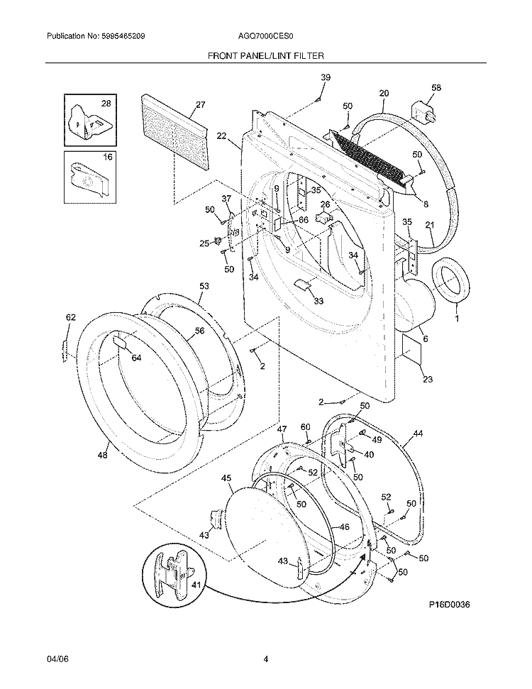 FRONT PANEL / LINT FILTER Diagram and Parts List for AGQ7000CES0  Frigidaire Dryer