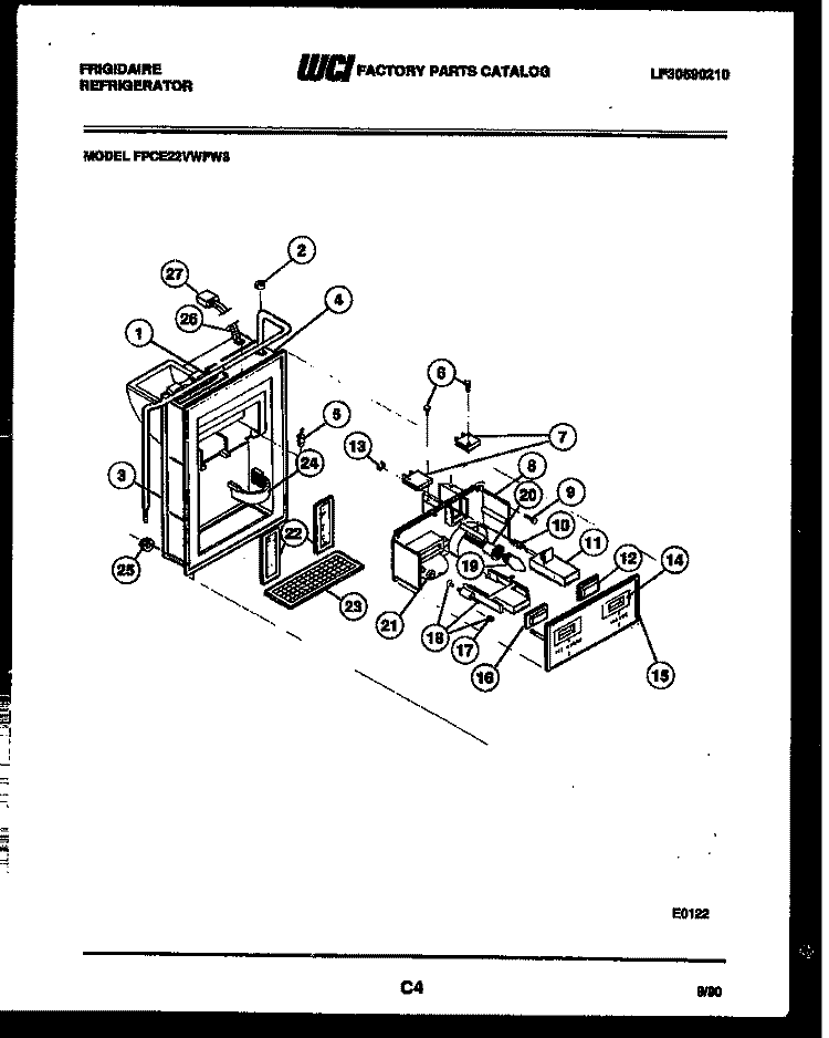 ICE DOOR, DISPENSER AND WATER TANKS Diagram and Parts List for FPCE22VWFH3  Frigidaire Refrigerator