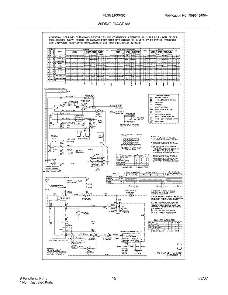 WIRING DIAGRAM Diagram and Parts List for FLGB8200FS0  Frigidaire Washer Dryer Combo