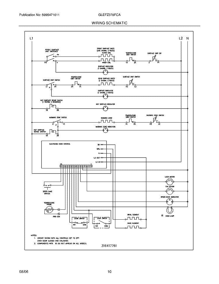 WIRING SCHEMATIC Diagram and Parts List for GLEFZ379FCA  Frigidaire Range