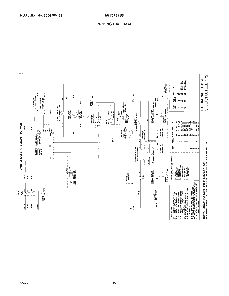 WIRING DIAGRAM Diagram and Parts List for BES375ES5  Crosley Wall Oven
