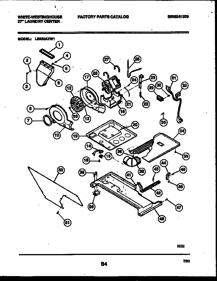 MOTOR, BLOWER AND CABINET PARTS Diagram and Parts List for LE600AXW1  Frigidaire Washer Dryer Combo