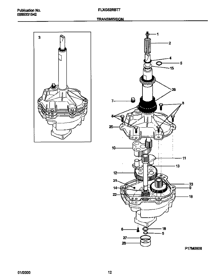 TRANSMISSION Diagram and Parts List for FLXG52RBT7  Frigidaire Washer Dryer Combo