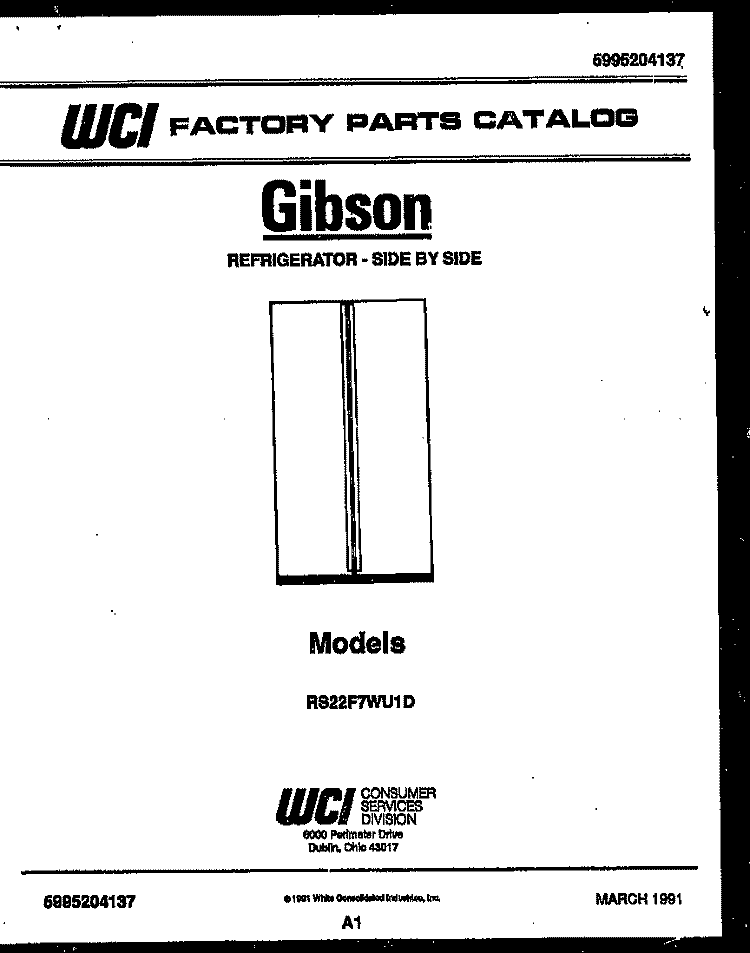 COVER Diagram and Parts List for RS22F7WU1D  Gibson Refrigerator