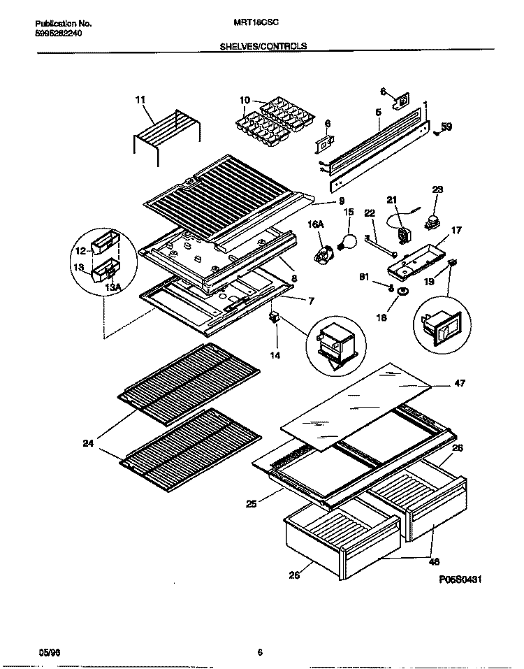 SHELVES / CONTROLS Diagram and Parts List for MRT18CSCD2  Frigidaire Refrigerator
