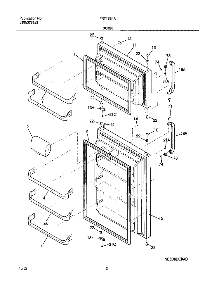DOORS Diagram and Parts List for FRT18B4AZ6  Frigidaire Refrigerator