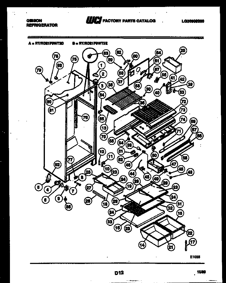 CABINET PARTS Diagram and Parts List for RD21F9WT3D  Gibson Refrigerator