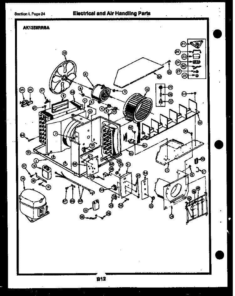 ELECTRICAL AND AIR HANDLING PARTS Diagram and Parts List for AK16E6RRBA  Frigidaire Air Conditioner