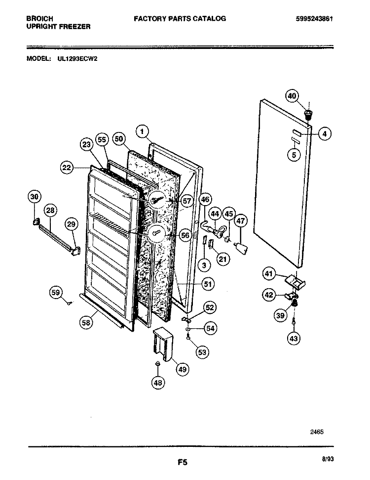 DOOR Diagram and Parts List for UL1293ECW2  Electrolux Freezer