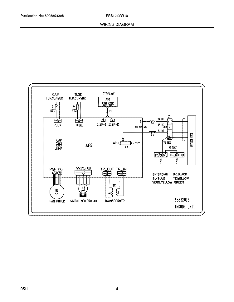 WIRING DIAGRAM Diagram and Parts List for FRS124YW10  Frigidaire Air Conditioner