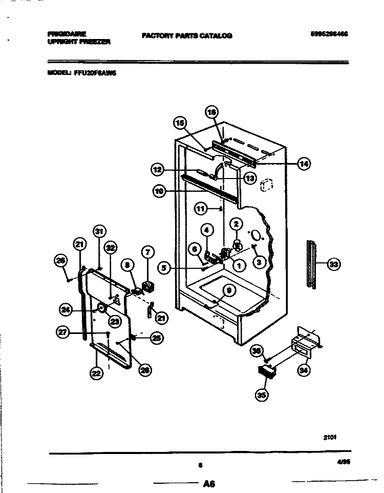 CAVITY Diagram and Parts List for FFU20F6AW5  Frigidaire Freezer