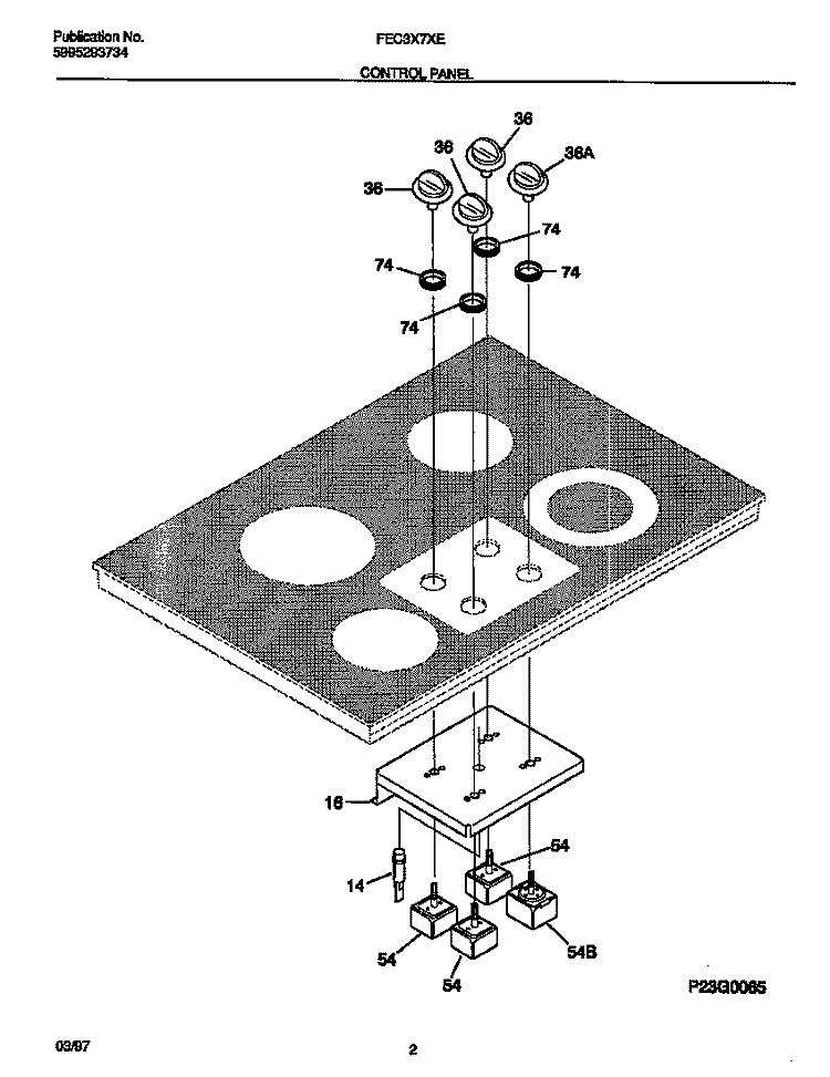 CONTROL PANEL Diagram and Parts List for FEC3X7XEBB  Frigidaire Cooktop