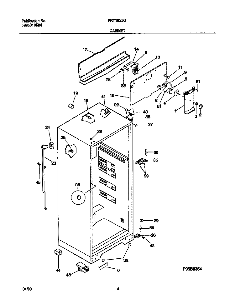 CABINET Diagram and Parts List for FRT18SJGW2  Frigidaire Refrigerator